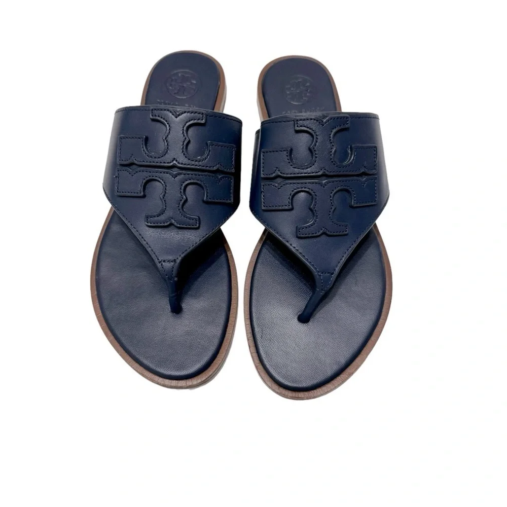 Tory Burch | Weston Full Logo Thong Calf Leather Navy Sz 5.5